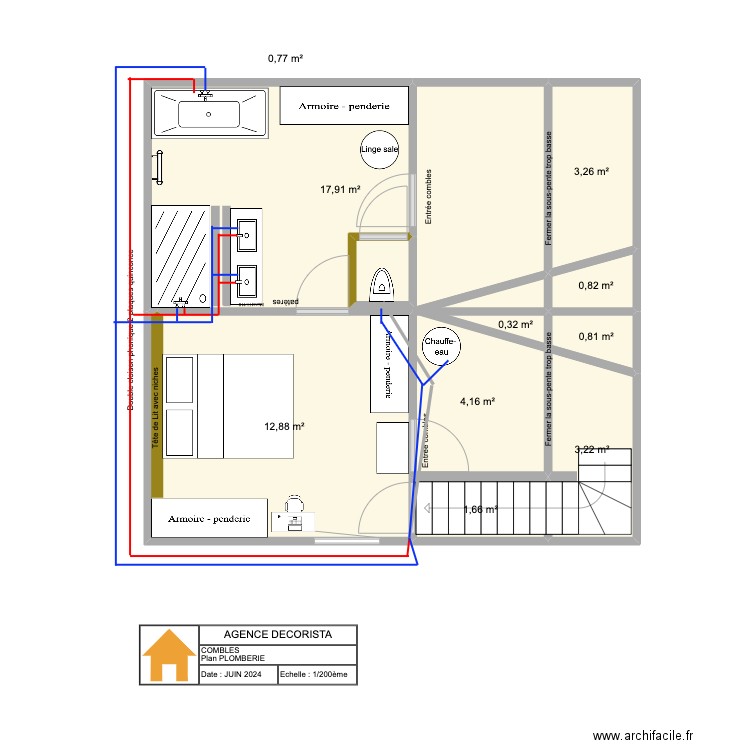 Sainte Anne 2 - Combles PLOMBERIE. Plan de 10 pièces et 46 m2