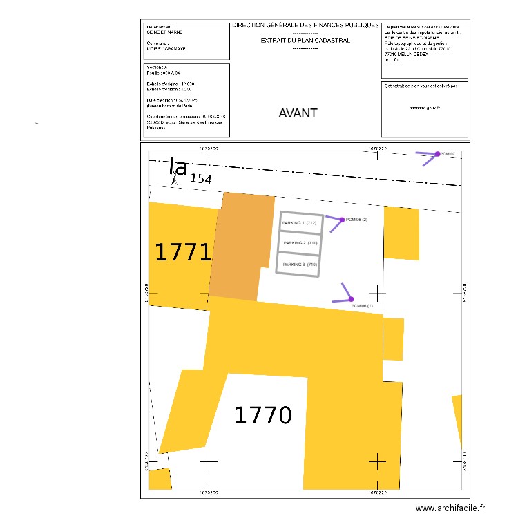 plan cadastral 1/200 après. Plan de 3 pièces et 34 m2