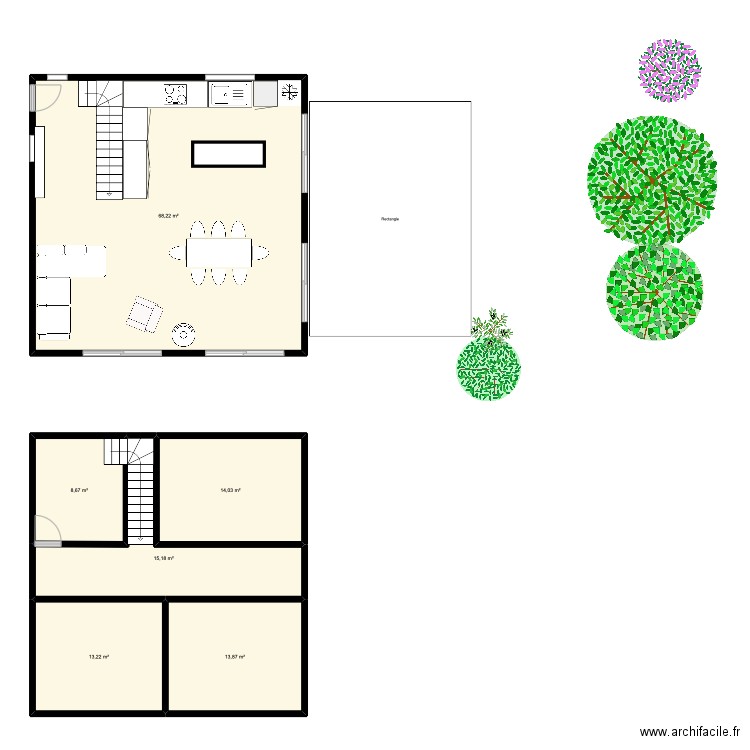 rez de chaussé. Plan de 6 pièces et 133 m2