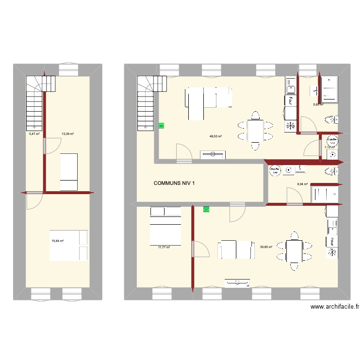 Apt 15 DUPLEX Hugues V1. Plan de 10 pièces et 136 m2