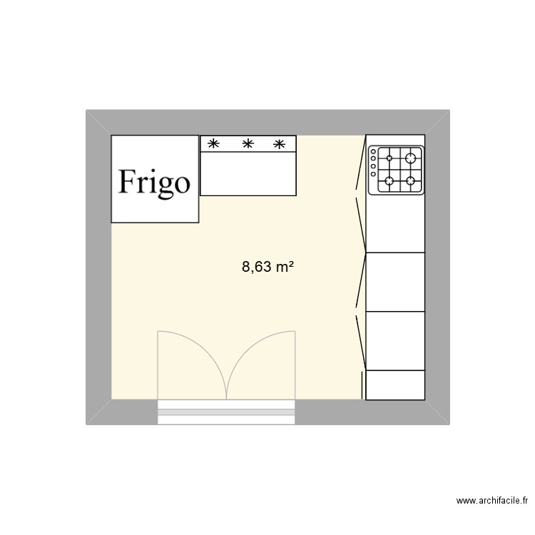 cuisine extérieur. Plan de 1 pièce et 9 m2