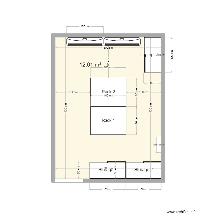 Meylan IT room v2. Plan de 1 pièce et 12 m2