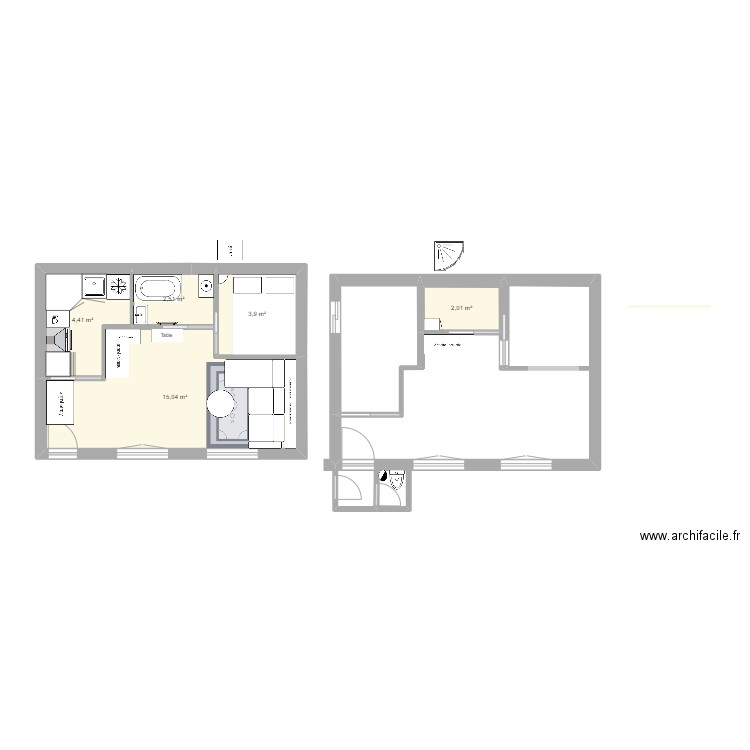 Plan initial (laser). Plan de 5 pièces et 28 m2