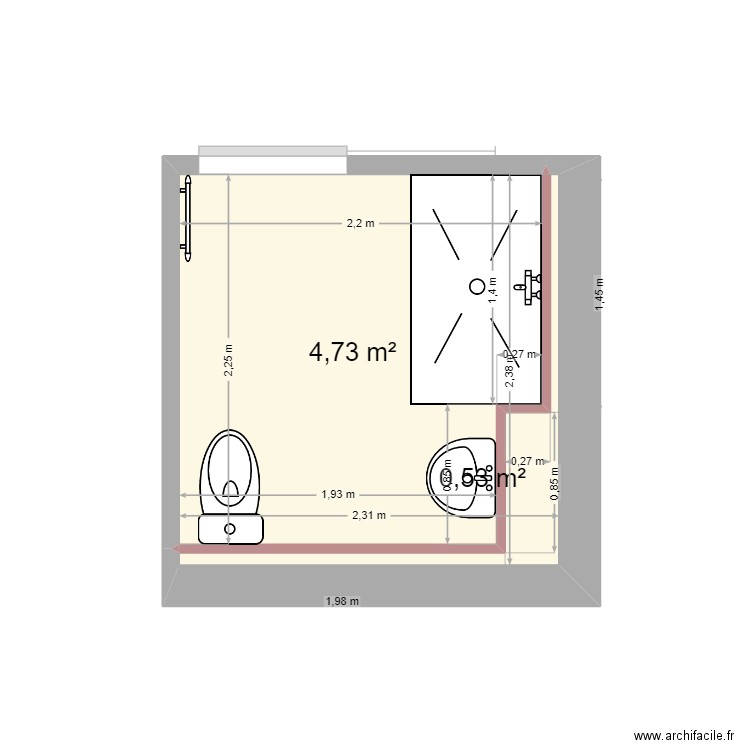 72MAN-salle de bain . Plan de 2 pièces et 5 m2