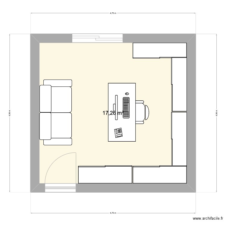 bureau. Plan de 1 pièce et 17 m2