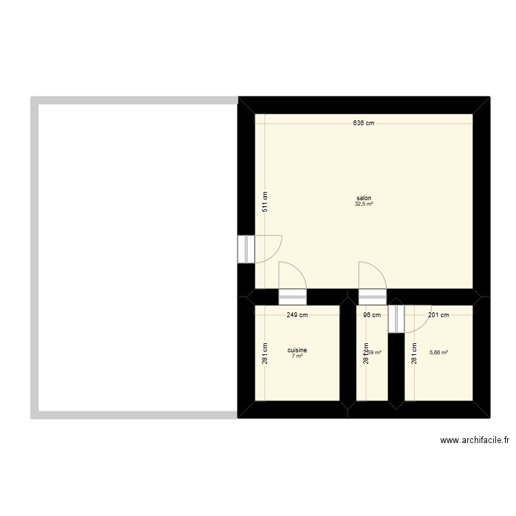 maison avant extension. Plan de 4 pièces et 48 m2