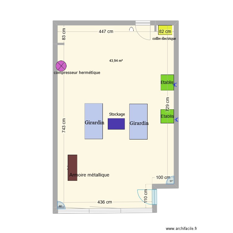 Salle 129 GIRARDIN . Plan de 2 pièces et 46 m2