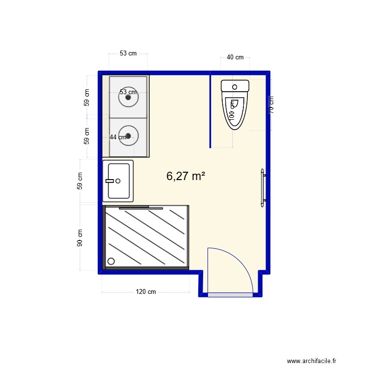 SDB Miroux clos des villas. Plan de 1 pièce et 6 m2