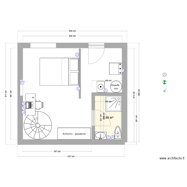 Rez de Chaussé. Plan de 1 pièce et 3 m2