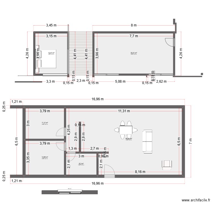 House 4 ADW. Plan de 2 pièces et 43 m2