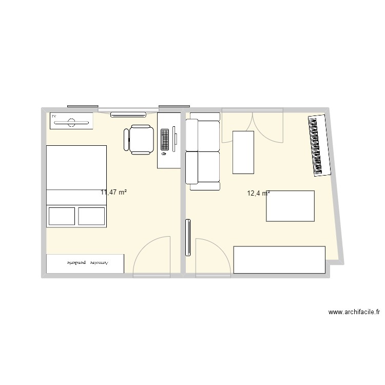 test. Plan de 2 pièces et 24 m2