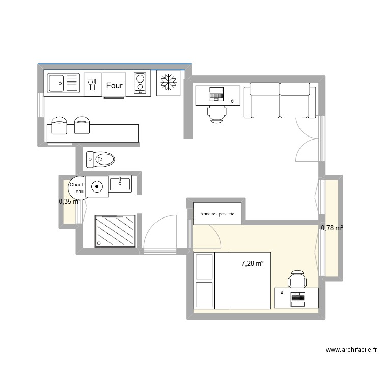 croquis appart saint mandé cuisine fond 011224. Plan de 3 pièces et 8 m2