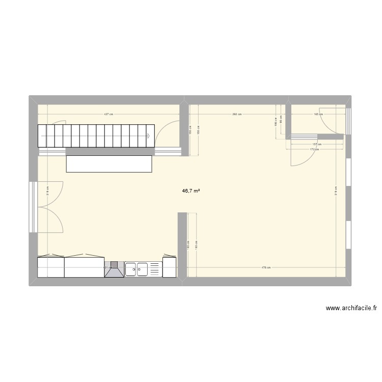 rdc maison . Plan de 1 pièce et 47 m2