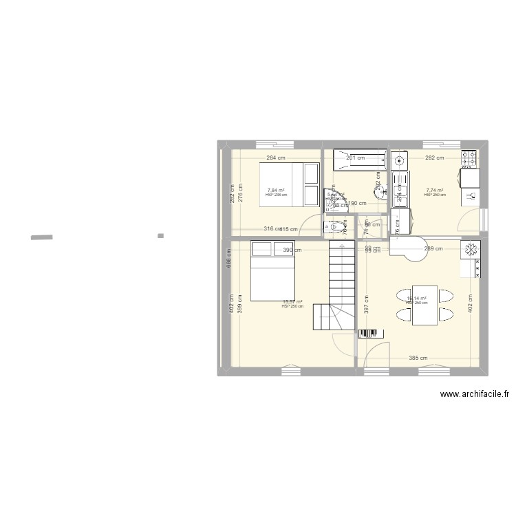 plan maison. Plan de 5 pièces et 53 m2