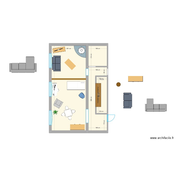 aménagement salon_03. Plan de 4 pièces et 49 m2