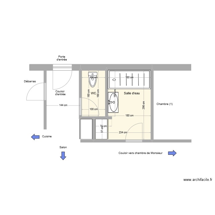 SICRE ExistantExistant. Plan de 2 pièces et 8 m2