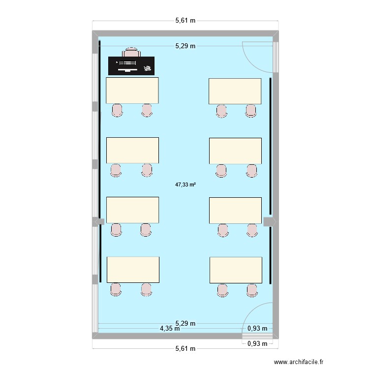 Salle 131. Plan de 1 pièce et 47 m2