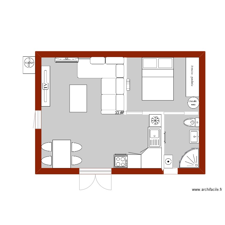 studio matt. Plan de 1 pièce et 33 m2