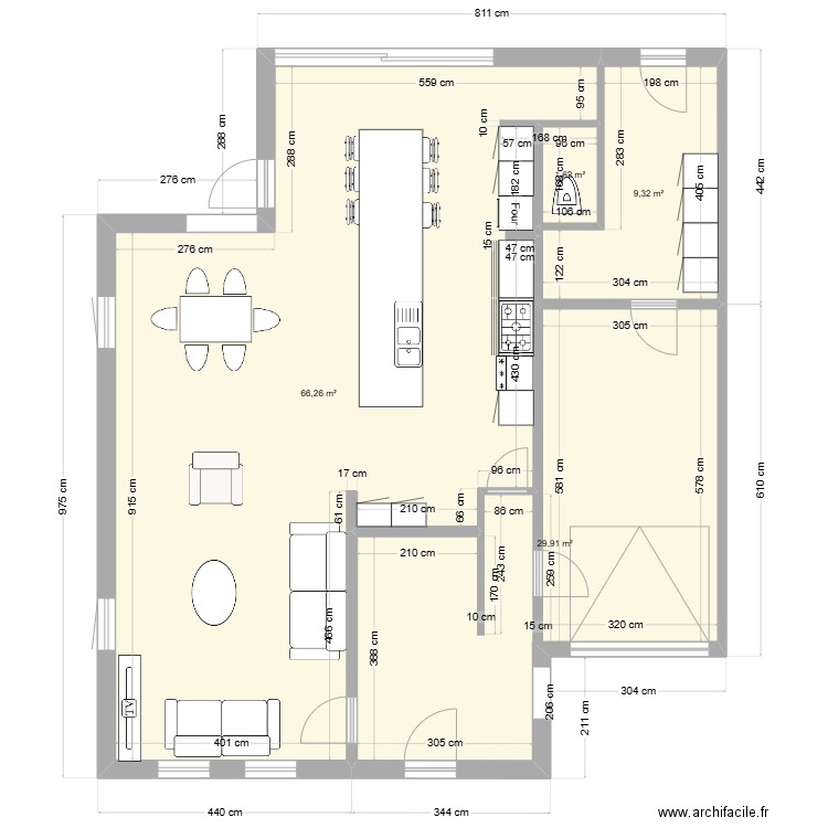 toilette. Plan de 4 pièces et 107 m2