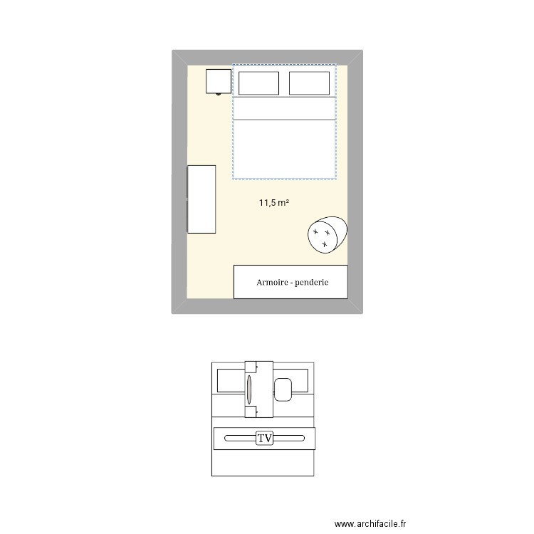 Chambre. Plan de 1 pièce et 12 m2