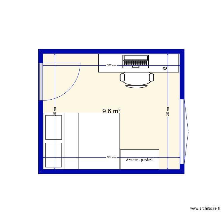 chambre. Plan de 1 pièce et 10 m2