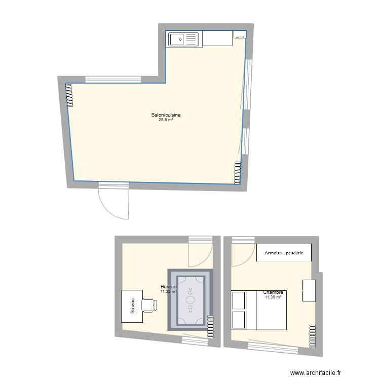 Appart M&N. Plan de 3 pièces et 52 m2