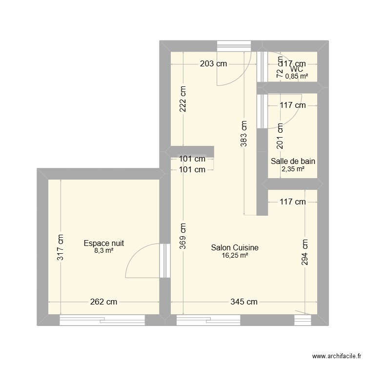 plan appart. Plan de 4 pièces et 28 m2