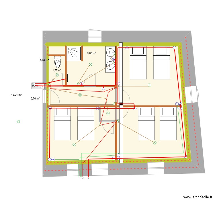 chambres premier bis. Plan de 8 pièces et 106 m2