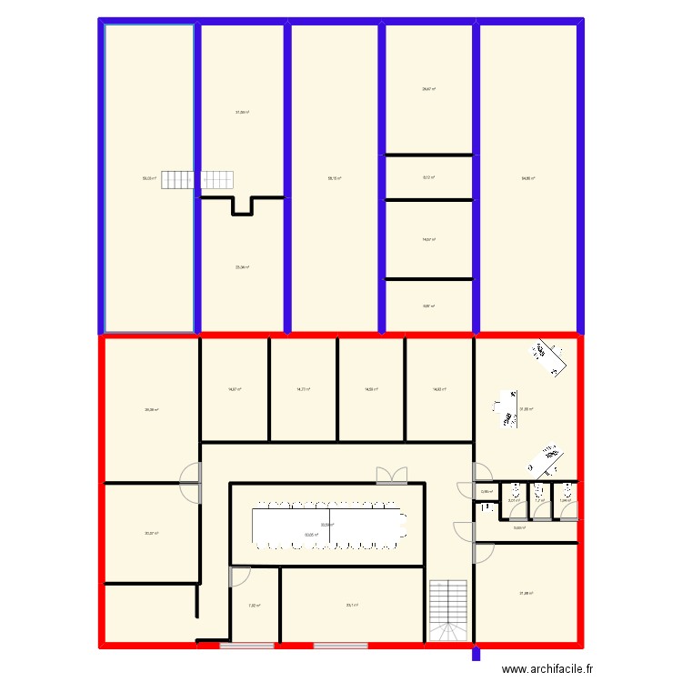 BureauH2. Plan de 26 pièces et 594 m2