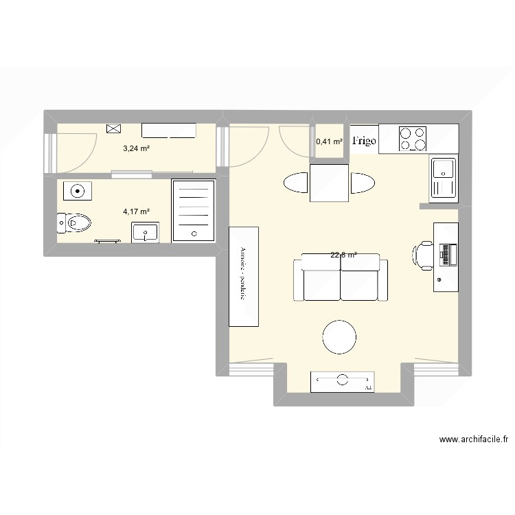 studio. Plan de 4 pièces et 31 m2