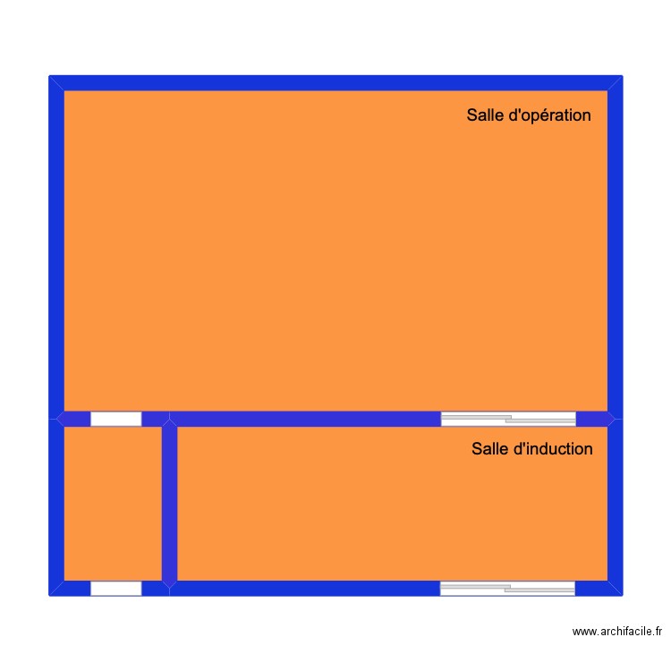 Salle d'opération. Plan de 3 pièces et 82 m2