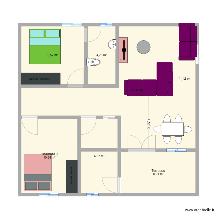 mon plan A. Plan de 6 pièces et 71 m2