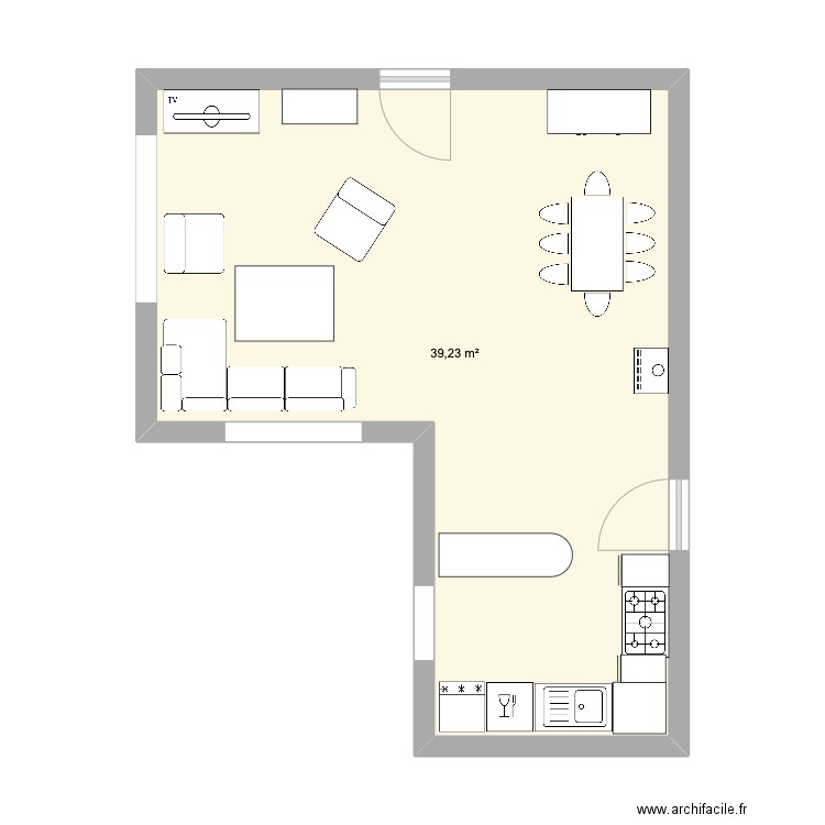 salon sam. Plan de 1 pièce et 39 m2