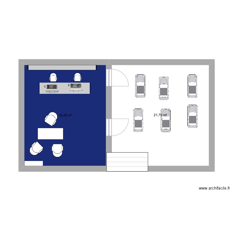 stage. Plan de 2 pièces et 40 m2