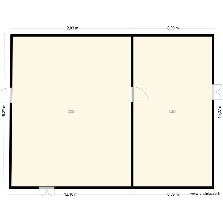 HANGAR . Plan de 2 pièces et 293 m2