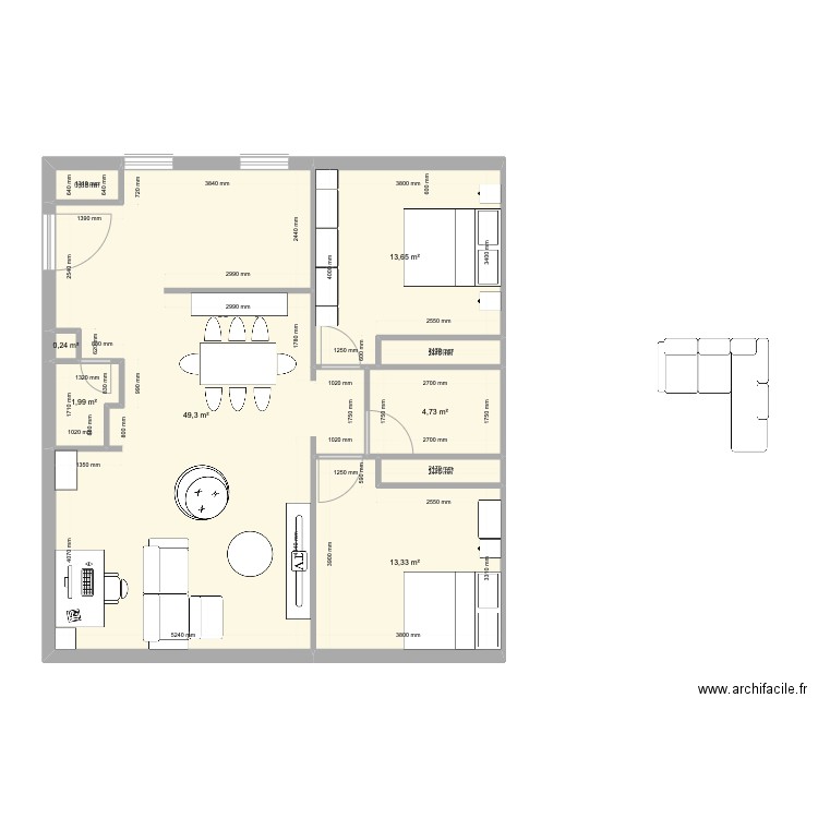 appartement école. Plan de 9 pièces et 87 m2