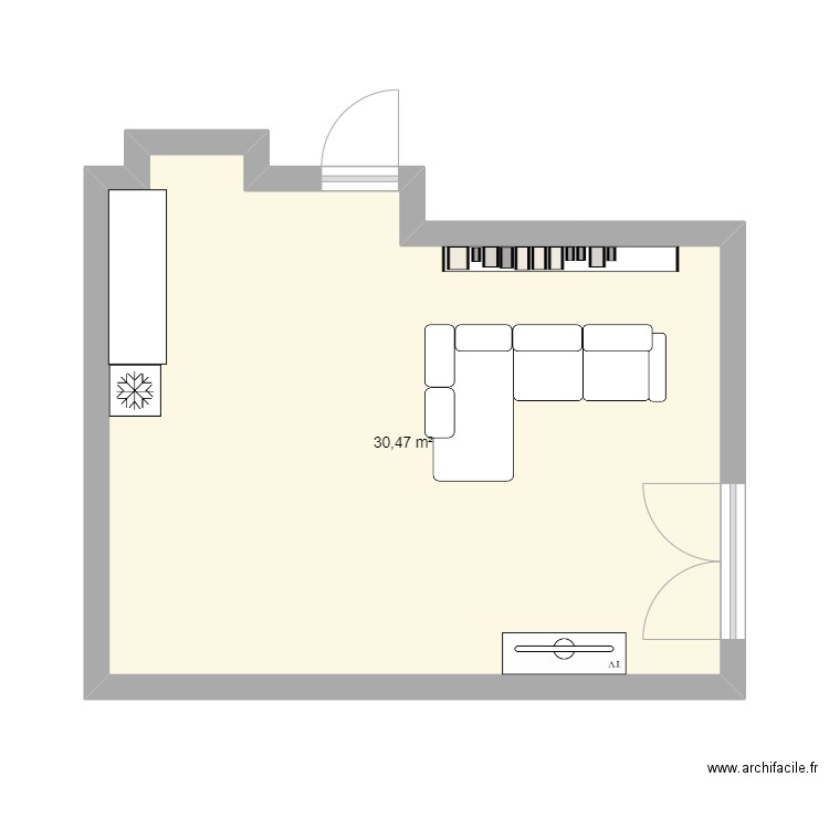 salon. Plan de 1 pièce et 30 m2