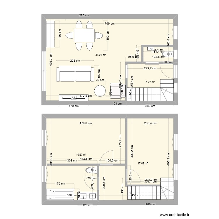 Plan 1. Plan de 4 pièces et 74 m2