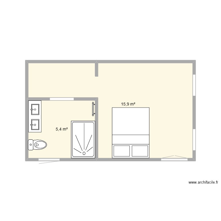 CHAMBRE. Plan de 2 pièces et 21 m2