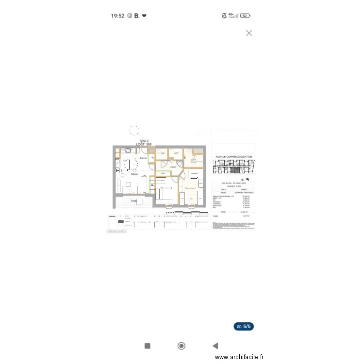 nouvel appart . Plan de 5 pièces et 65 m2