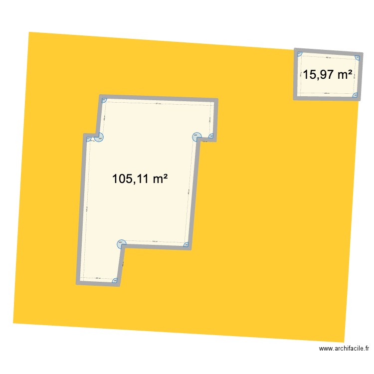 Plan de masse aux côtes. Plan de 2 pièces et 121 m2