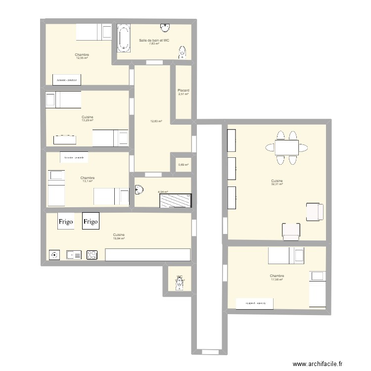 borrego. Plan de 12 pièces et 139 m2