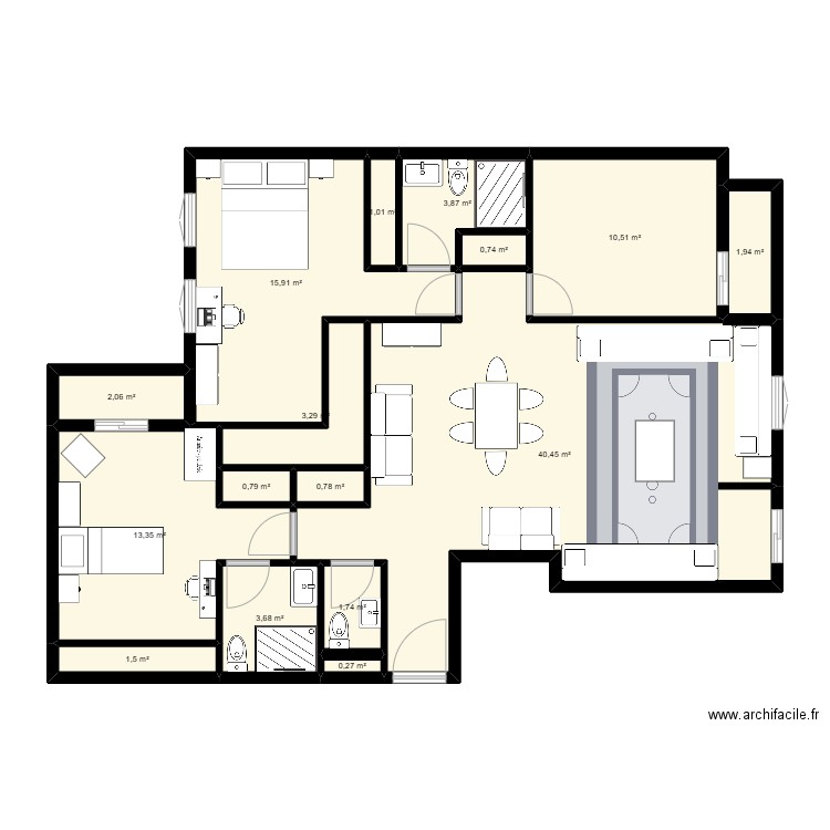 Appart 3. Plan de 16 pièces et 102 m2