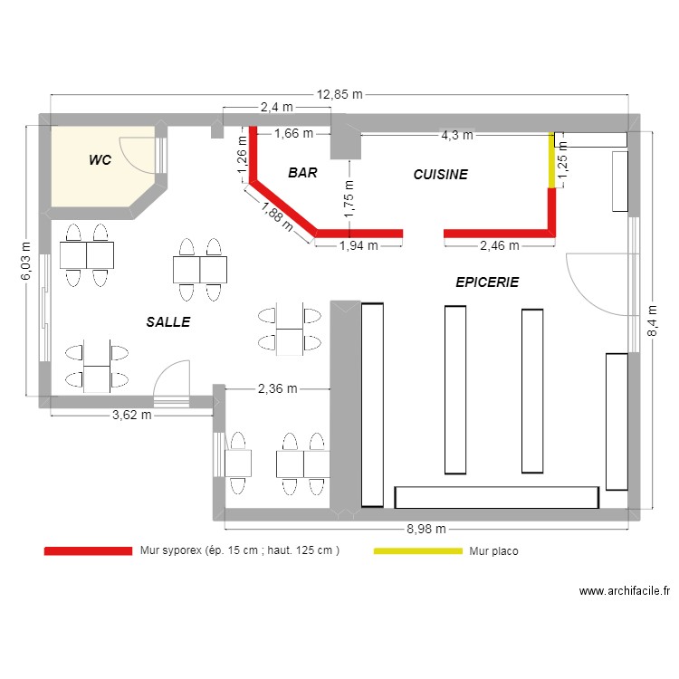 plan le comptoir entier. Plan de 2 pièces et 4 m2