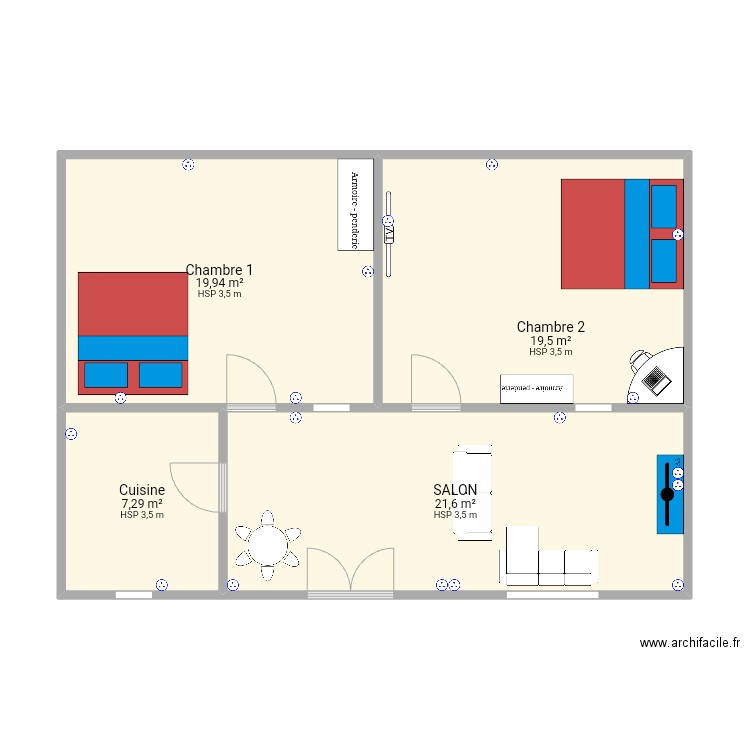 KOLANI . Plan de 4 pièces et 68 m2