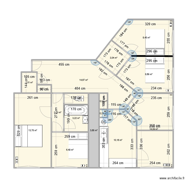 levallois6. Plan de 16 pièces et 94 m2