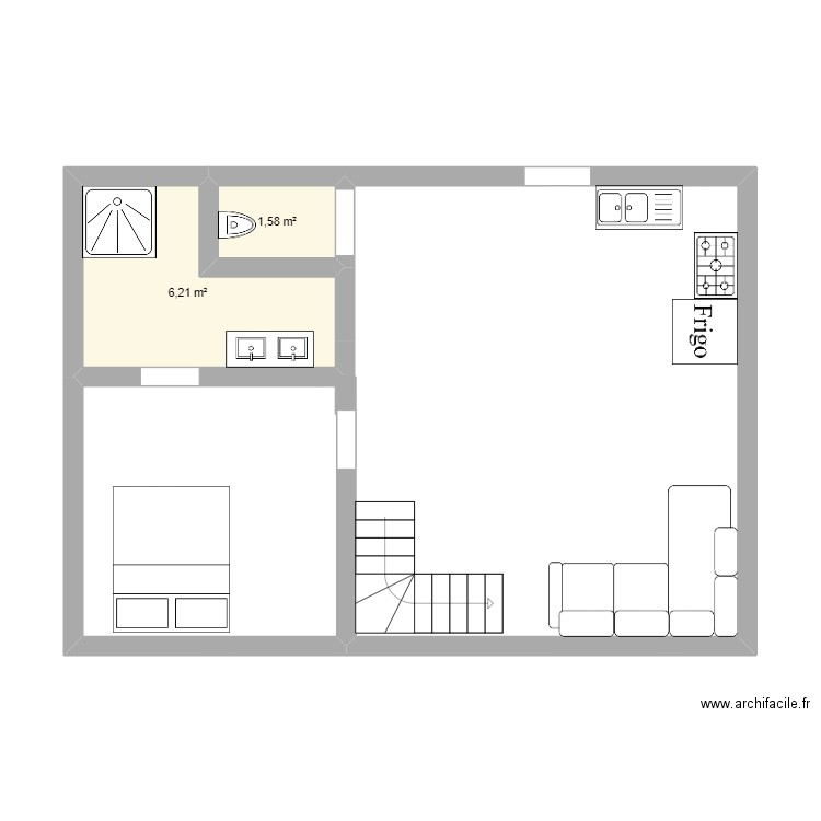 Bruis 2. Plan de 2 pièces et 8 m2