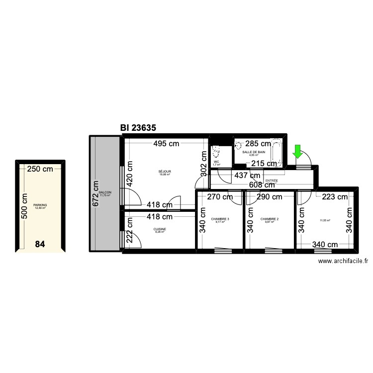 BI 23635. Plan de 12 pièces et 98 m2