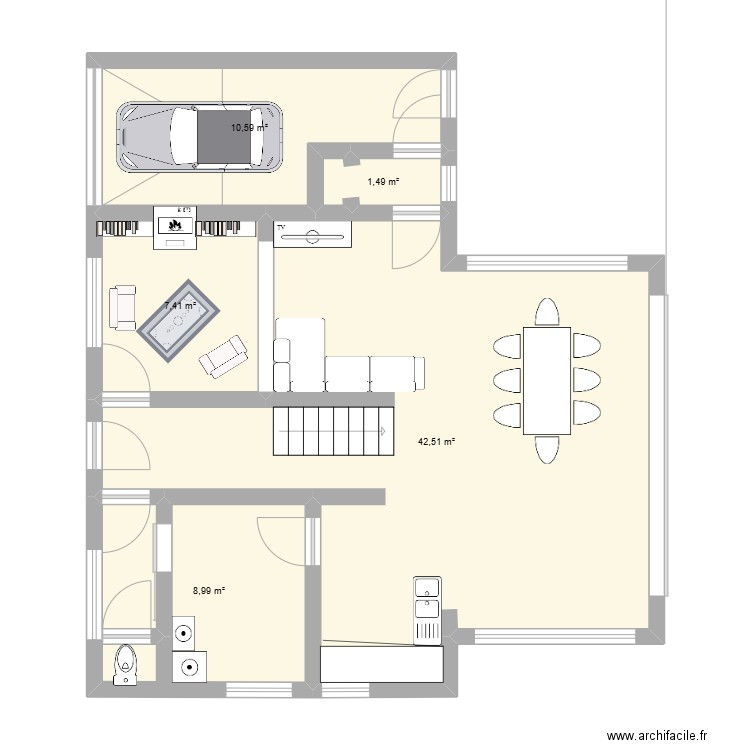 maison RDC 1. Plan de 5 pièces et 71 m2