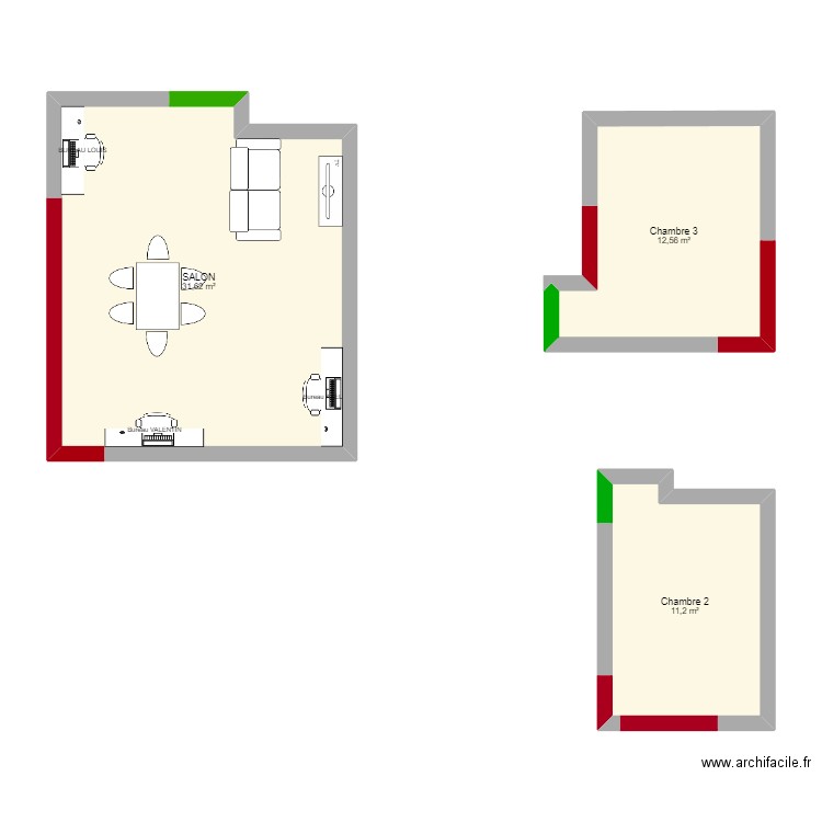 Appart. Plan de 3 pièces et 55 m2